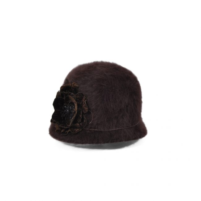 Fabienne Delvigne - Tatiana chapeau cloche angora brun fleur