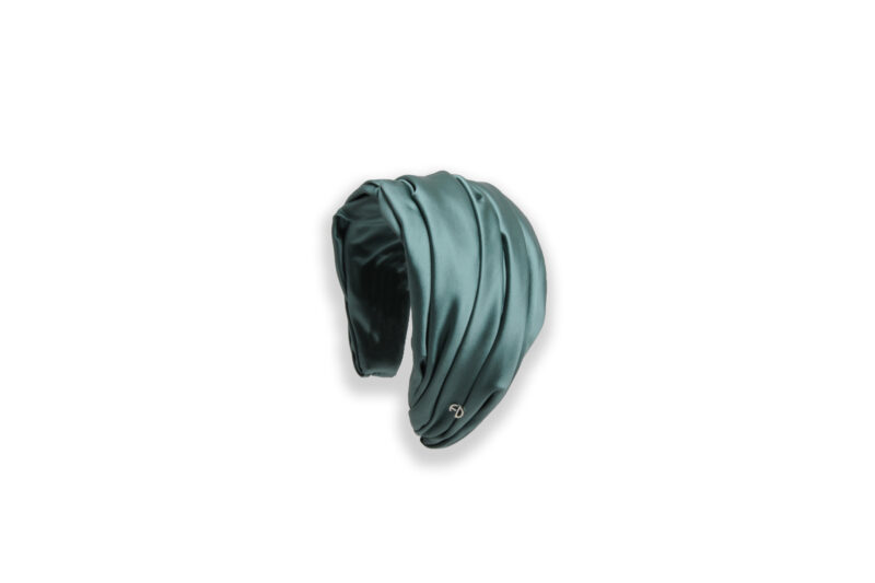 Serre-tête en satin turquoise - Maison Fabienne Delvigne - Chapeau hiver et pluie femme