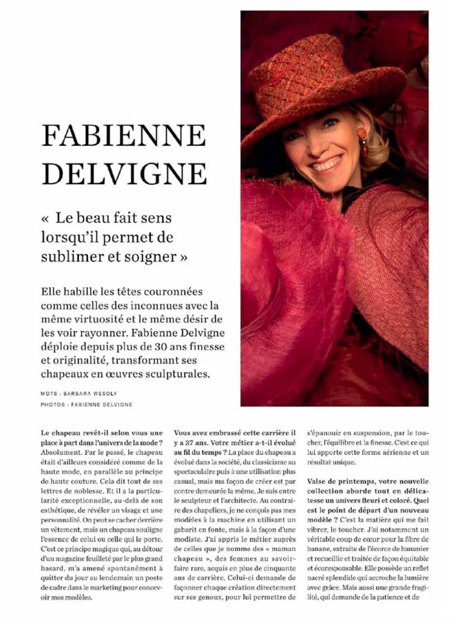 Article Be perfect magazine sur la modiste Fabienne Delvigne