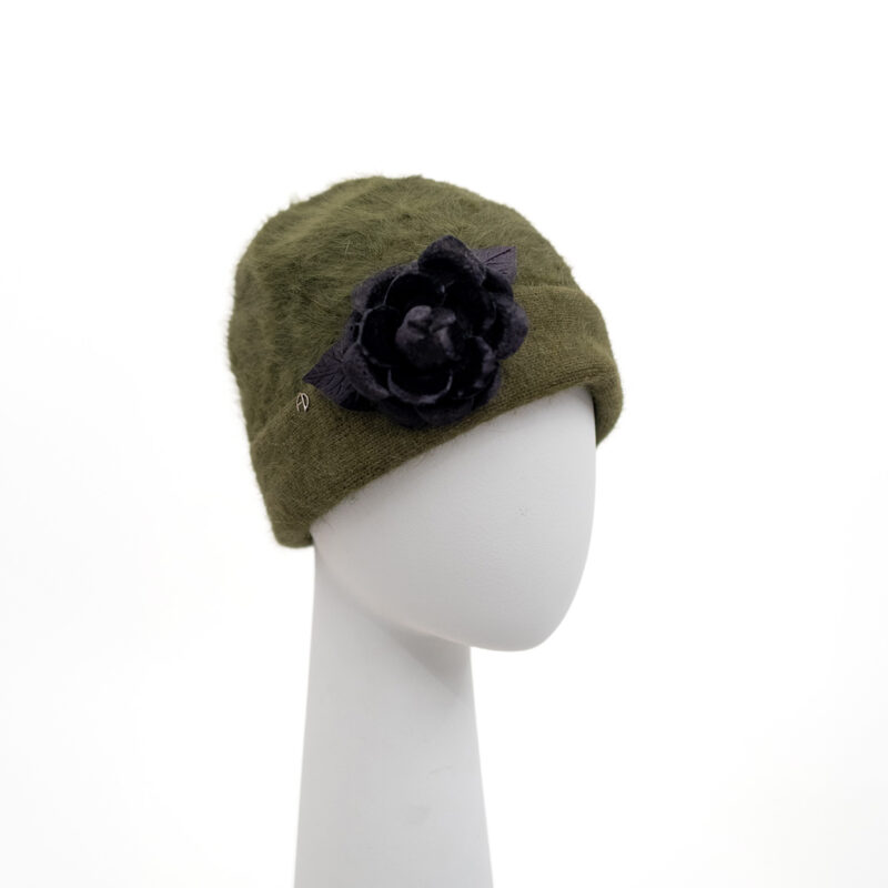 Bonnet - Jane B fleur - vert - angora - Maison Fabienne Delvigne