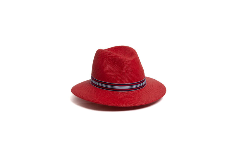 Fedora Panama - Fellini 2 - rouge - ruban ligné - collection casual - Maison Fabienne Delvigne