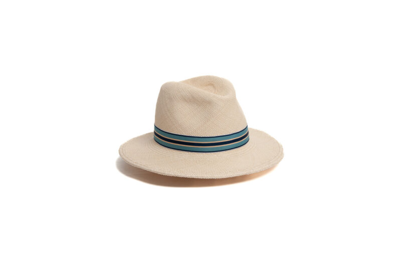 Fedora panama - Fellini - ruban ligné turquoise - collection casual - Maison Fabienne Delvigne