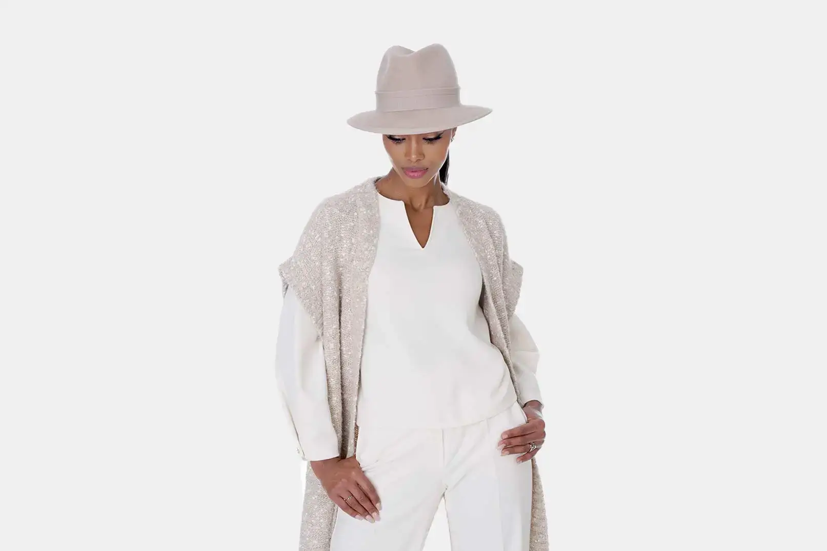 Fabienne Delvigne Fedora Hat, Velvet Felt Felucci, Beige LD-P2