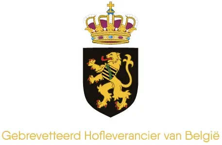 wapenschild van het Belgische hof zwart en geel met tekst leverancier van het Belgische hof op patent